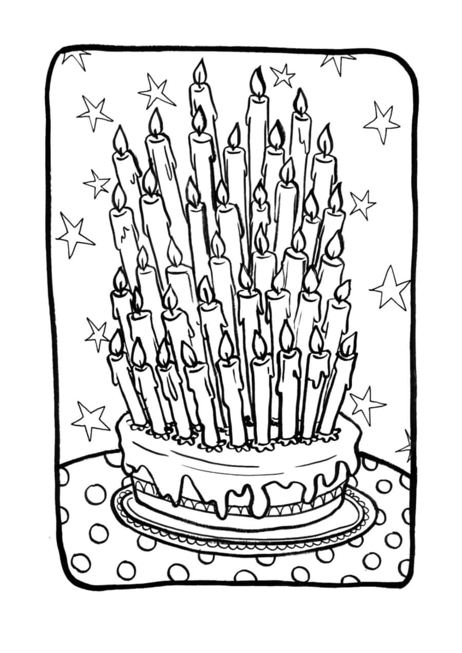 Birthday Cake Full Of Candles Coloring Pdf Free Vectors